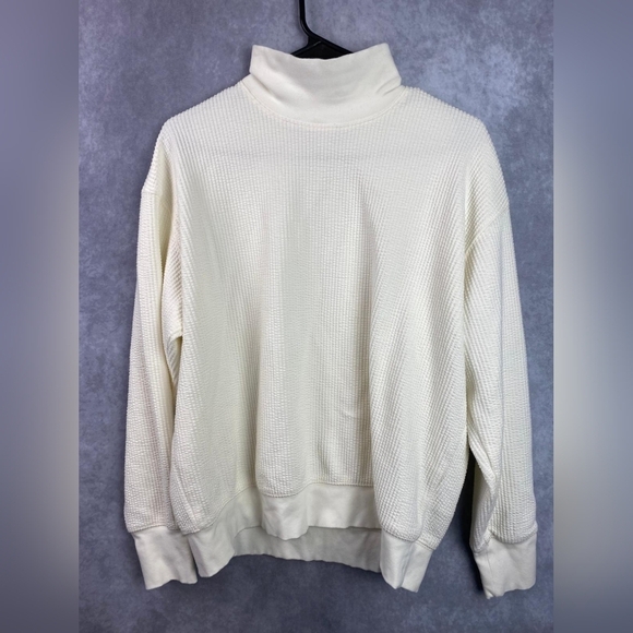 Club‎ Monaco mock /turtle/ neck Cotton Women's pullover Waffle Sweater Size L - Picture 1 of 8